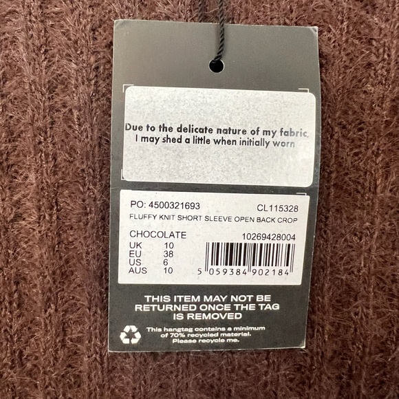 Carli Bybel X Missguided NWT Chocolate fluffy knit backless Tie Top Size 6 - Picture 6 of 9